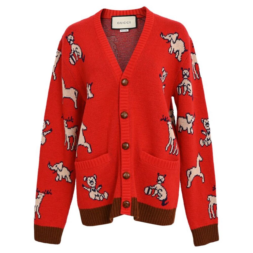 Gucci Hawaii Button-Down Cardigan in Red Wool